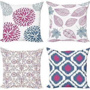 Decorative Throw Pillow Covers Set of 4 Cushion Cover 18x18 Zipper Pink Blue NEW